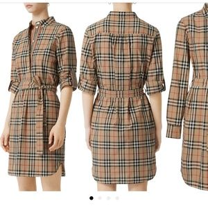 Burberry Giovanna vintage check long sleeve stretch cotton shirt dress.